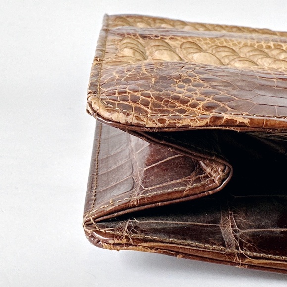 Vintage 120 Jahre Leder Schüler Crocodile Skin Bag - Picture 12 of 12